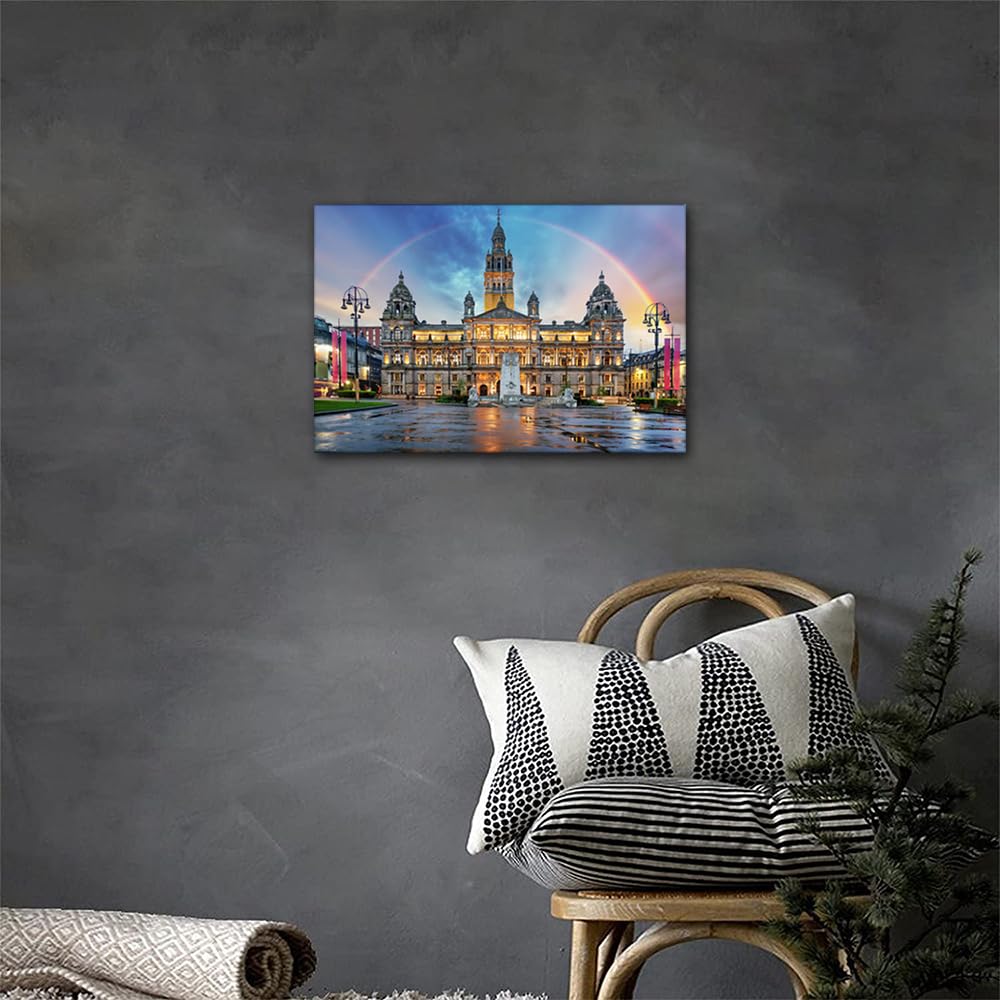 Rainbow Pictures for Bedroom Glasgow City Chambers Wall Art for Living Room 1 Panel George Square Scotland Artwork Home Decor Contemporary Wooden Framed Gallery-wrapped Ready to Hang (16''Wx 24''H) - Image 4