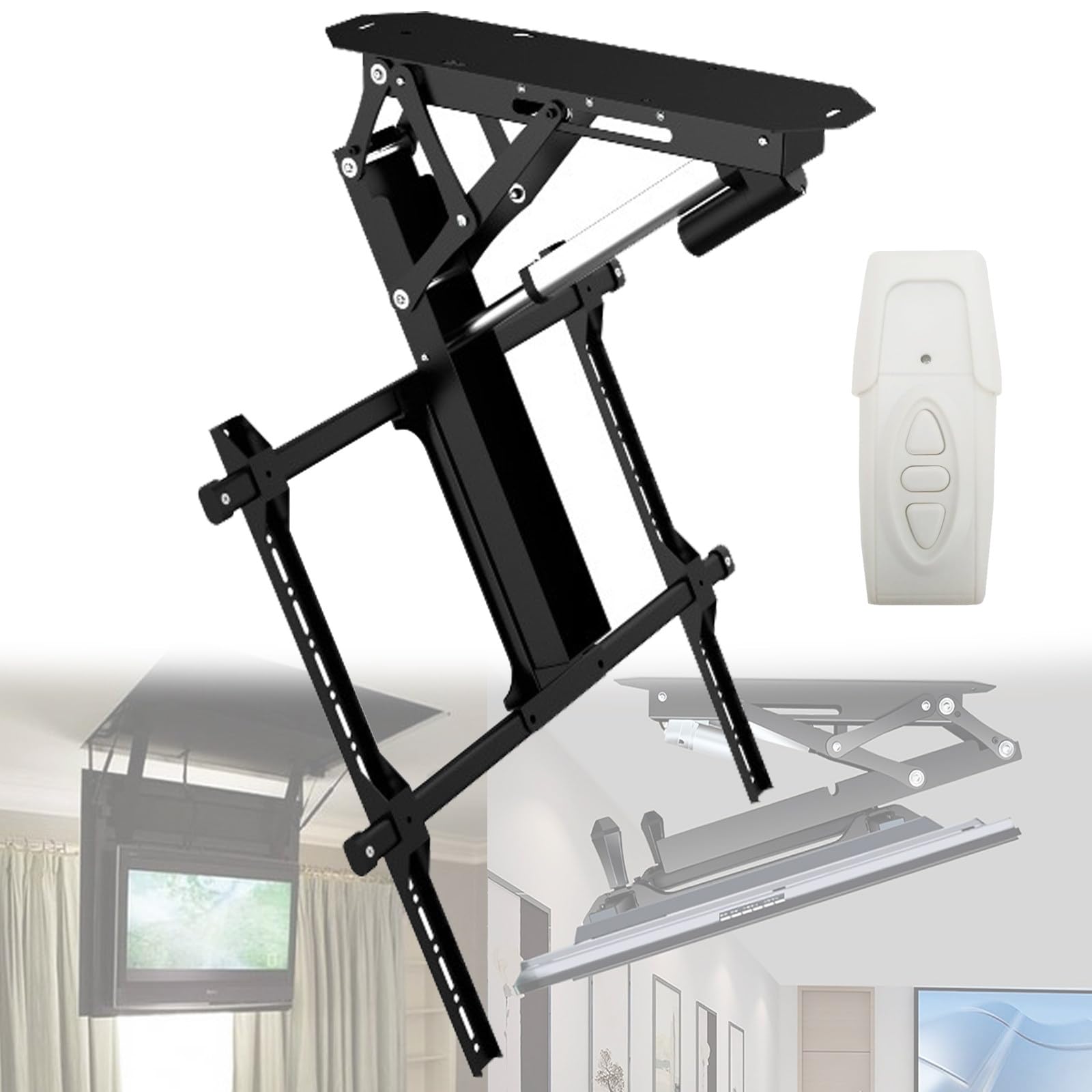 Soporte de TV motorizado con mando a distancia, ajuste de ángulo de 0-75° para montaje en techo y pared, ideal para televisores de pantalla grande