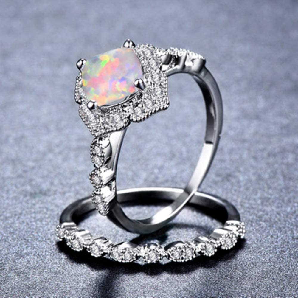 Amazon.co.jp: ホワイトゴールドメッキ女性リングブルーオパールリング