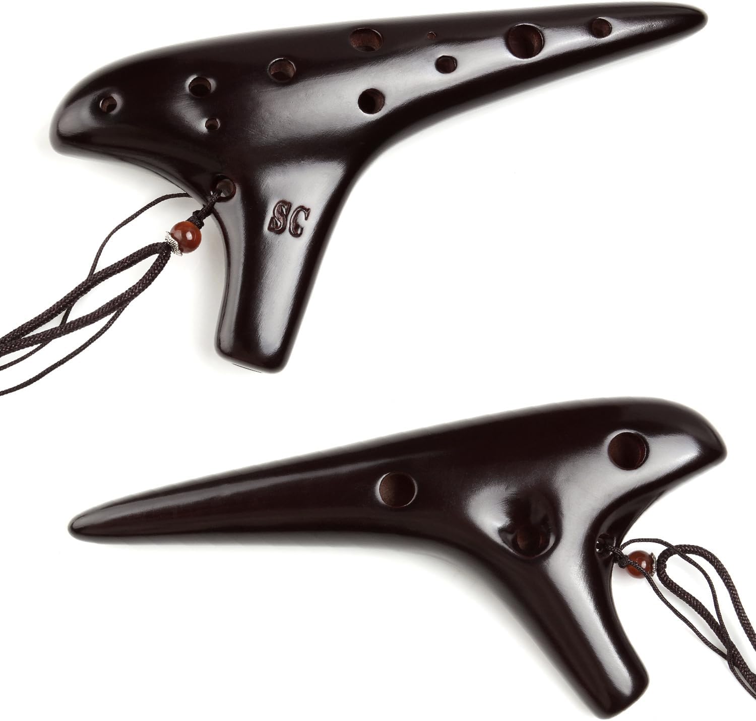 Bright Glaze Ocarina Chinese Elements 12 Holes Ocarina in Soprano-C (Brown)