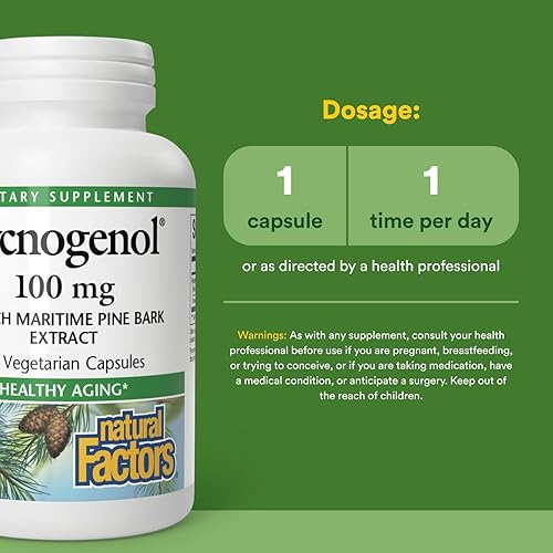 Miniatura 3 de Natural Factors, Pycnogenol 100 mg, soporte antioxidante para un envejecimiento saludable, 30 cápsulas