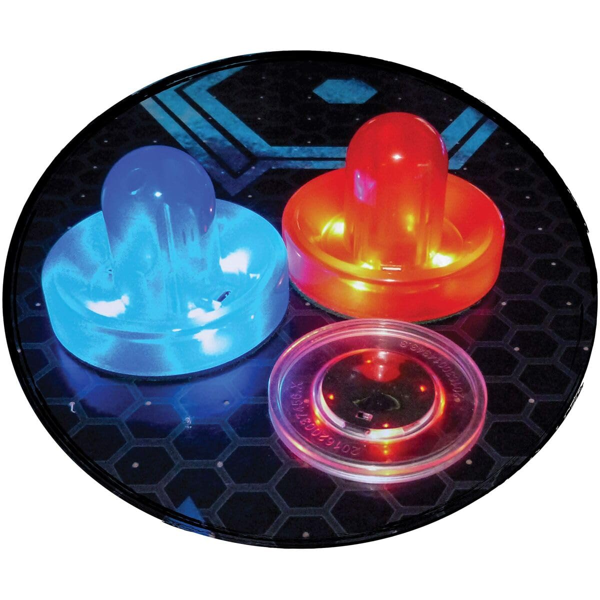 DEVESSPORT Air Hockey Fuego vs Hielo Incluye Dos Lanzadores Leds y Un Disco Led y Niveladores en Cada Pata | Mesa de Hockey con Luces LED Rojo y Azul, Marcador Electrónico y Baterías USB
