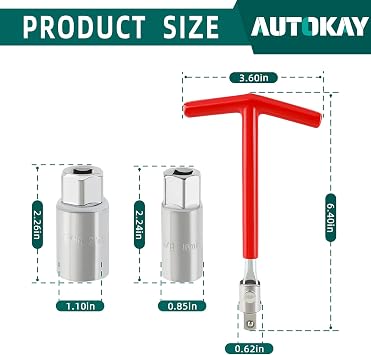 AUTOKAY Spark Plug Socket Wrench T-Handle 16mm 5/8 Inch and 21mm 13/16 Inch