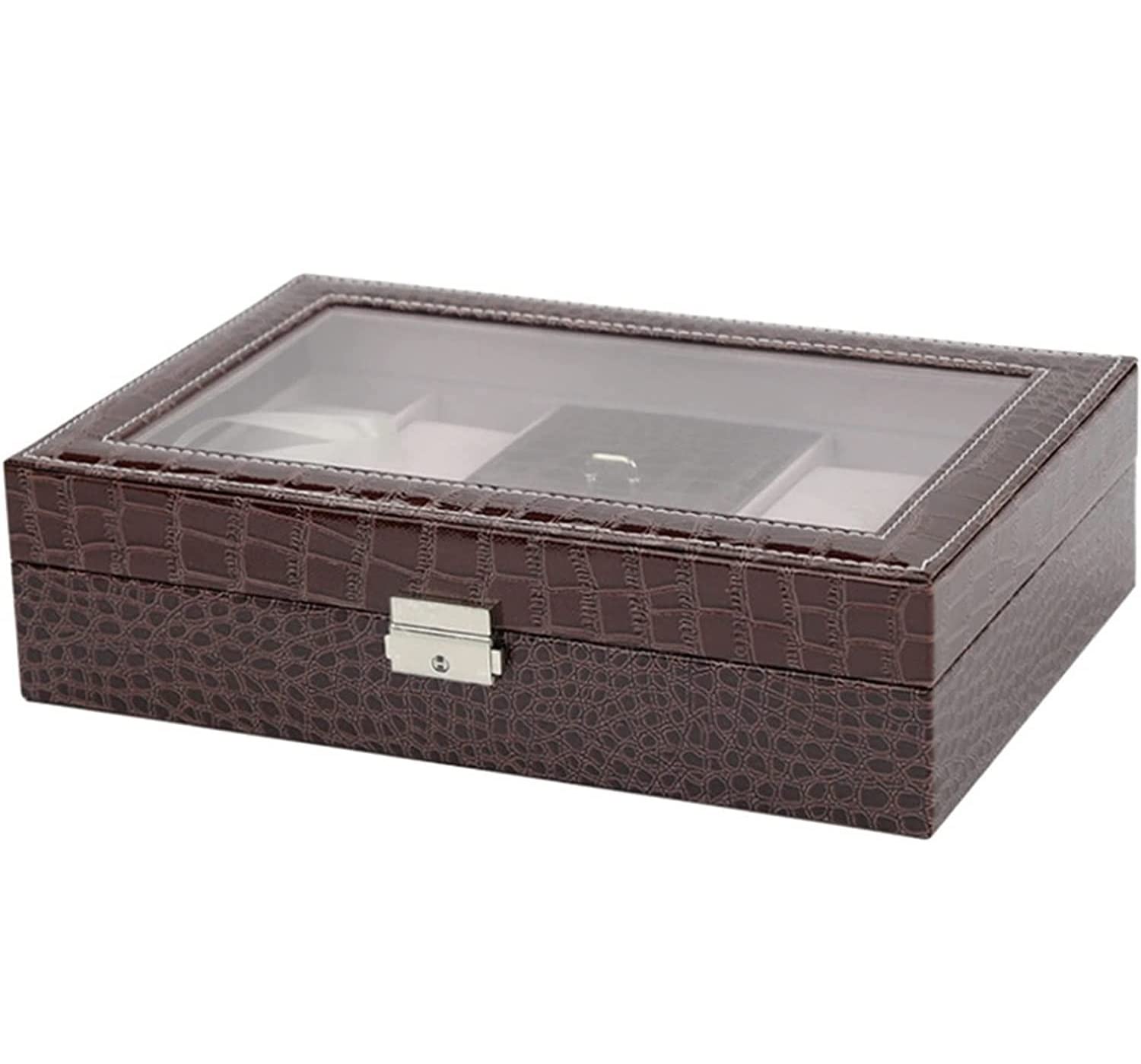 Uhrenbox, Uhrengehäuse, Uhren-Display-Organizer, Elegantes Krokodilmuster, Schmuckschatulle, 8 Fächer, Uhren-Organizer, transparente obere Schublade, Uhrenbox, Schmuck-Aufbewahrungsbox