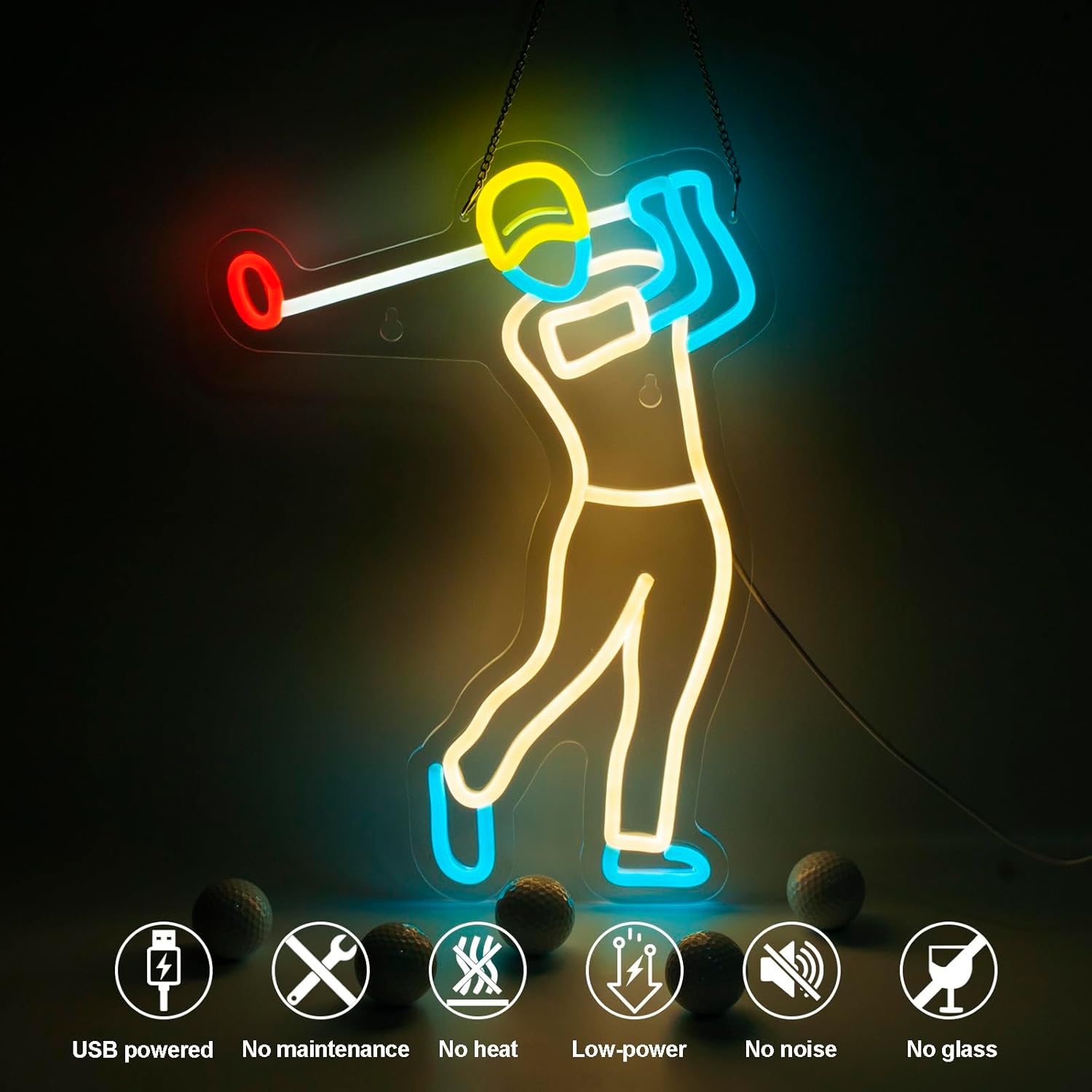 Golf Neon Signs for Wall Decor,Golf Player LED Neon light, Dimmable USB Powered, Decoration for Golf Training Hall Man Cave Club Arena Party,Gift for Golf Fans,16.4 * 10.8 Inch