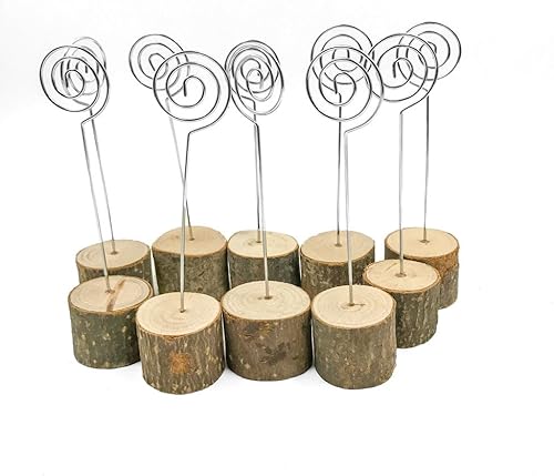 Base rústica de madera real, soporte para números de mesa de boda, decoración de fiesta, tarjetero, nota de imagen, soporte para clip de fotos (10