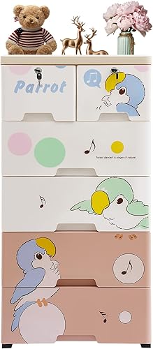 Miniatura 19 de Organizador de cajones de tocador, armario de almacenamiento alto con cerradura, cómoda de plástico con 6 cajones y ruedas para ropa, dormitorio,