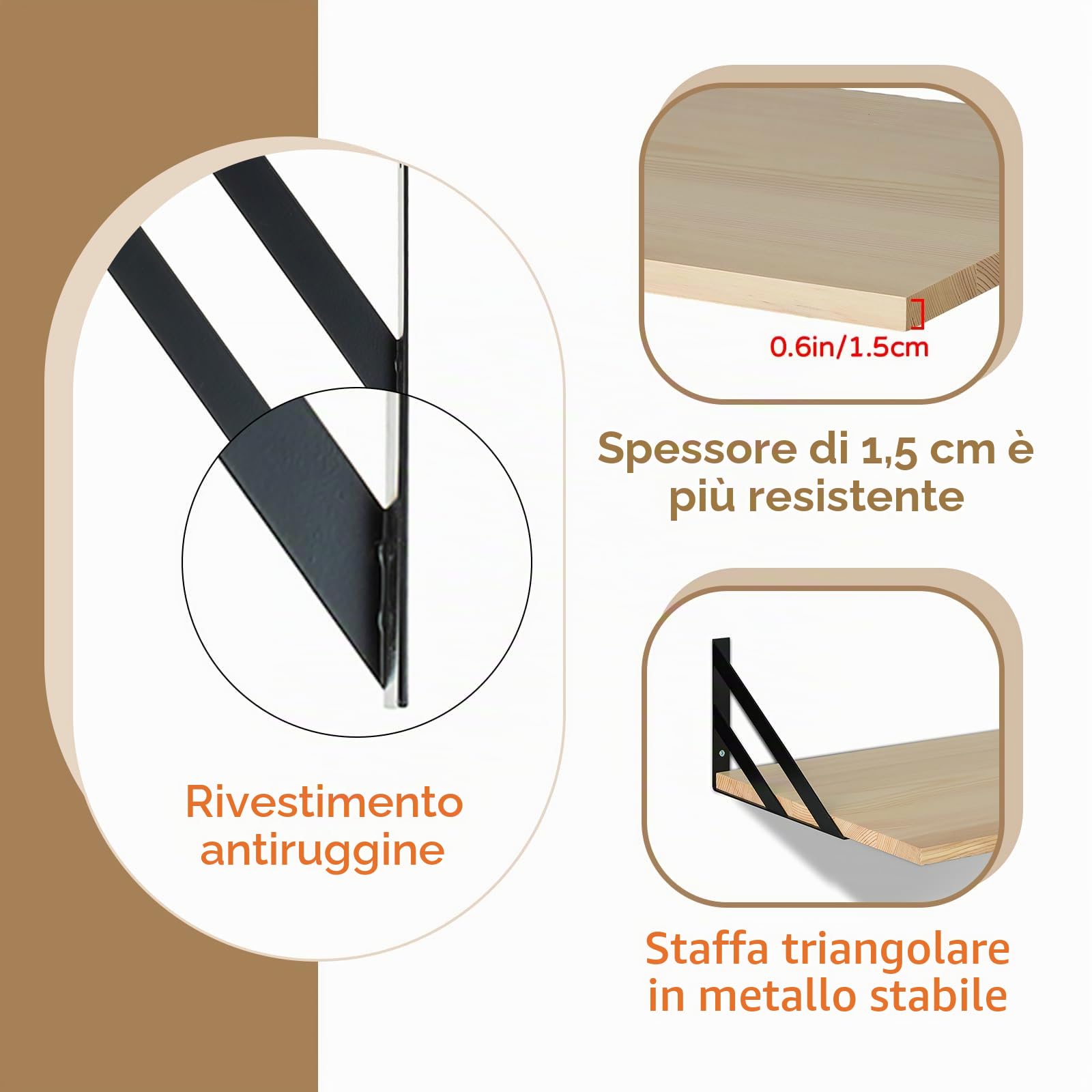 Grande Mensole da Parete in Legno Naturale, 40x30cm, Set da 2 | Mensola da Muro, Contiene Libri, Piante, Elettronica, per Bagno, Cucina, Camera da Letto, Soggiorno