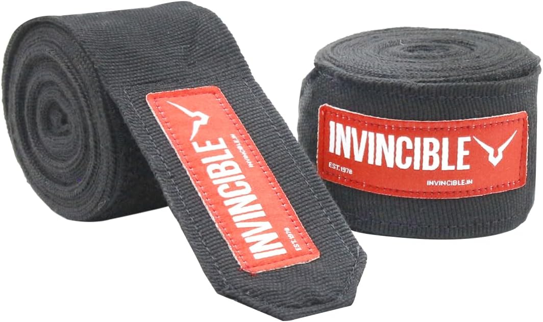INVINCIBLE Mexican Style Semi-Stretch Nylon Hand Wraps (Black, 4.5 Meter)
