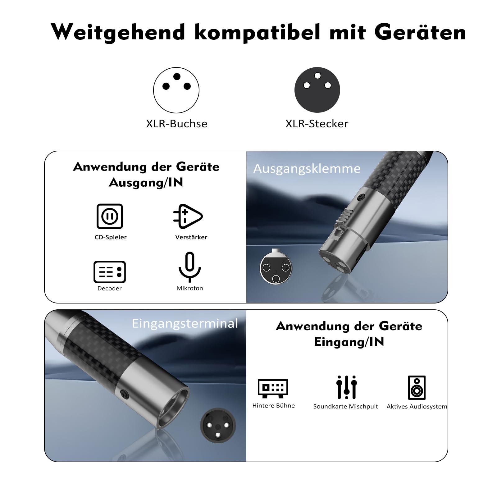 Highend - Cavo audio placcato in argento di alta qualità con connettore XLR, 3 pin, HiFi bilanciato, per lettore CD, livello di uscita e uscita (X405XR1801-1,5M)