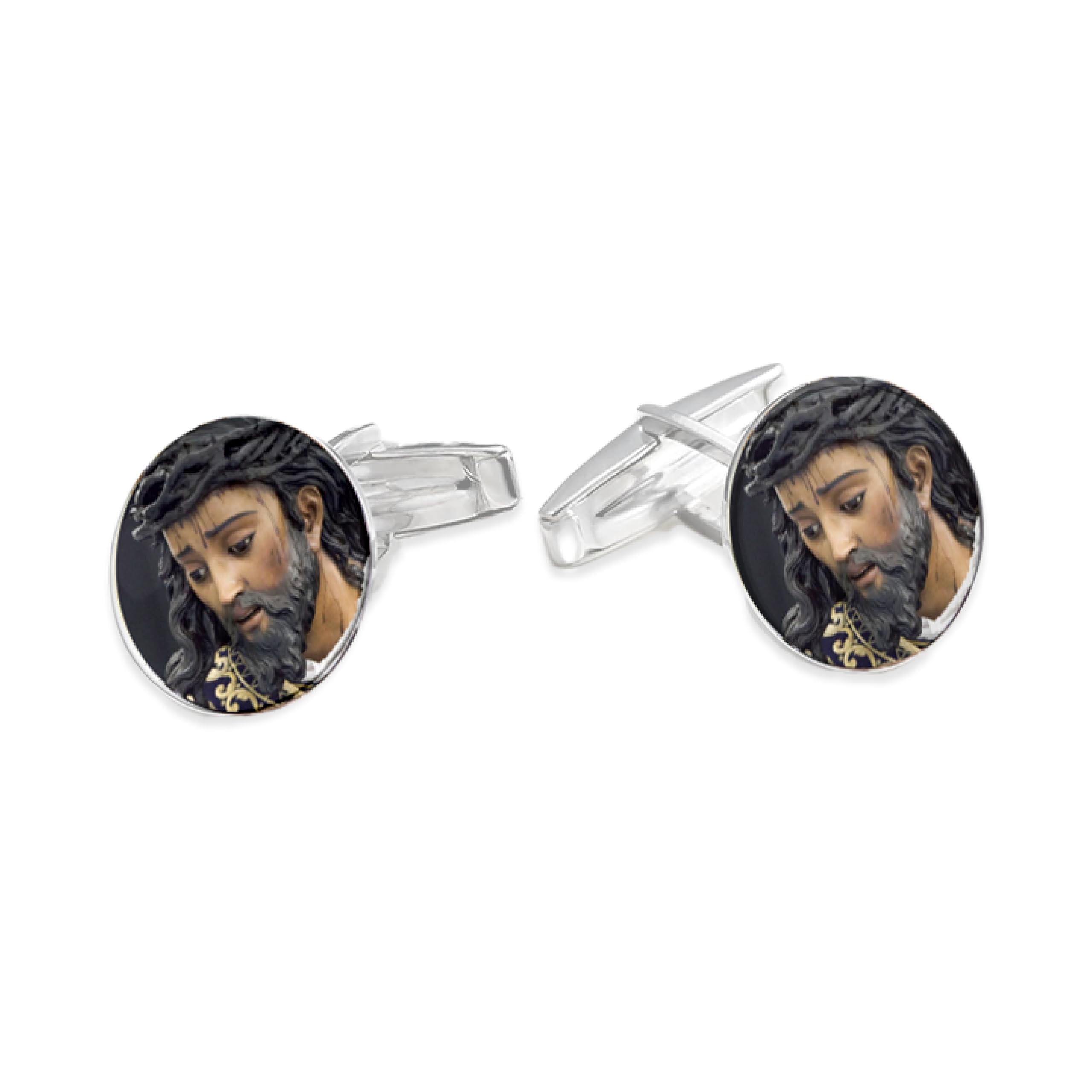 Pla Pla Pla Gemelos para Hombre Personalizado con foto del Tres Caídas de Triana. Par de Gemelos circulares, para Bodas plateado. Gemelos para Camisa Traje Esmoquin. Regalo día del padre, regalo padrino