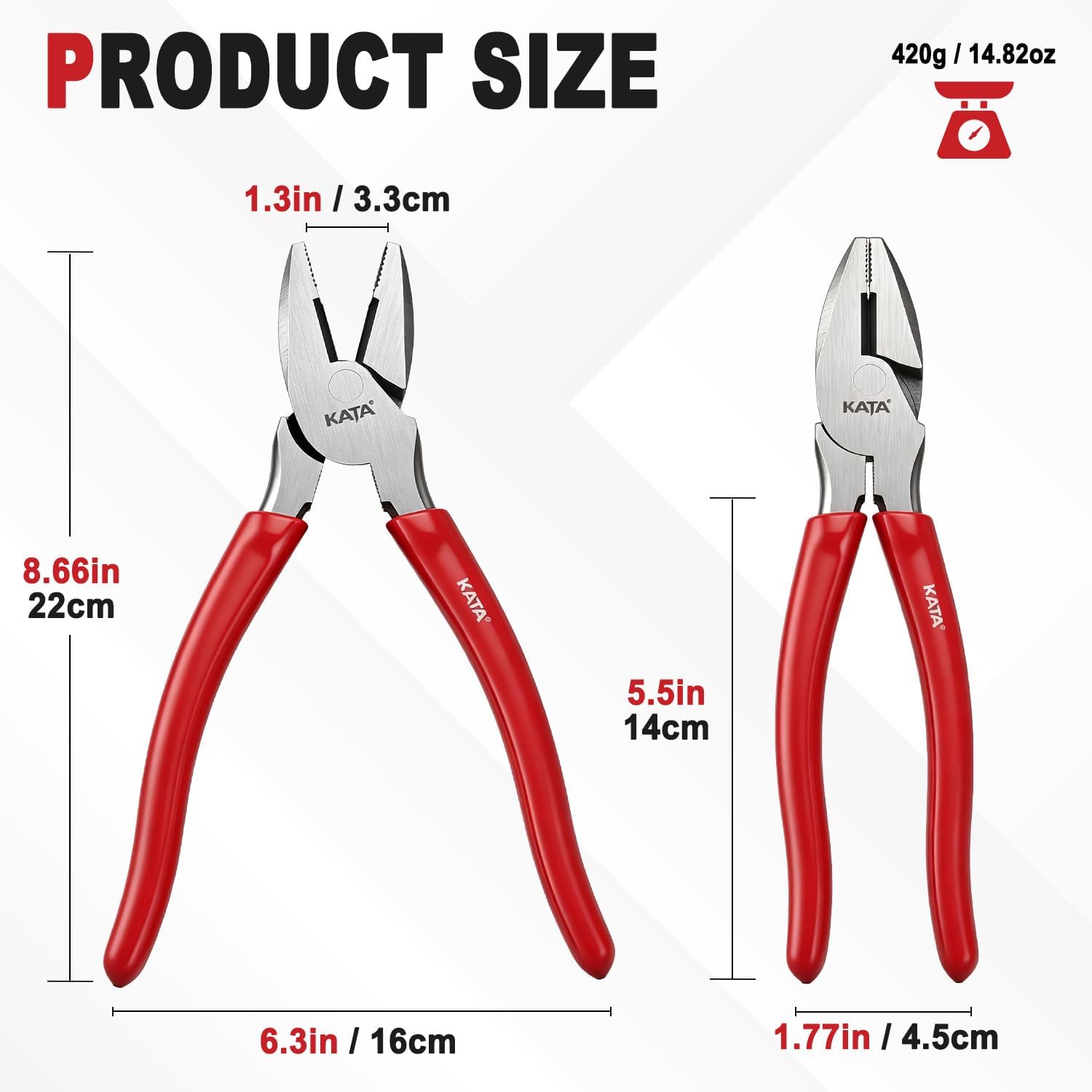 KATA 8-Inch Linesman Pliers, Combination Wire Cutter, Gripping & Twisting image 2