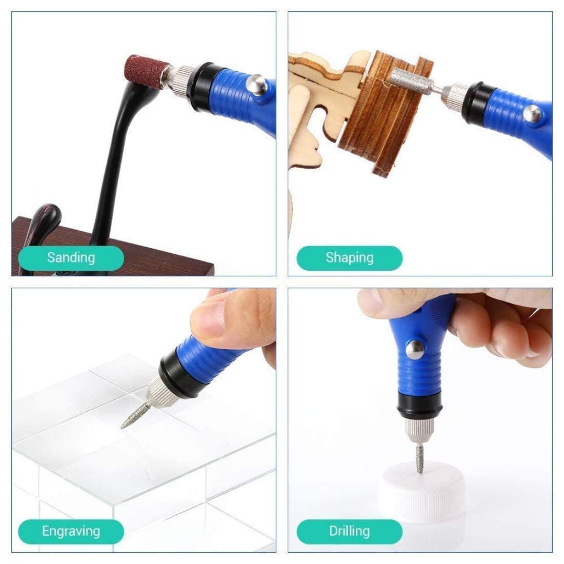 DIY Crafts Electric Pen Shape Drill Metal Polishing Machine with Adjustable Speed (Drill Machne + Adopter) Diamond Bits Burr Included (2X Polishing Buffing Wheel, 1x Mini Hand Drill) 4