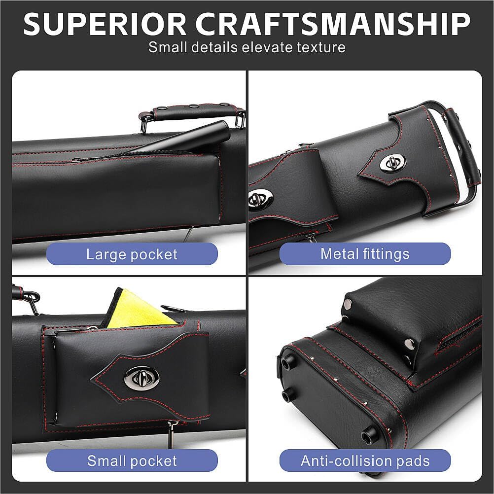 3X4 Pool Cue Case PU Leather–Durable Billiard Cue Case for 3 Butts&4 Shafts,Shockproof Protection,Stylish &Lightweight,Perfect for Pool Players&Professionals