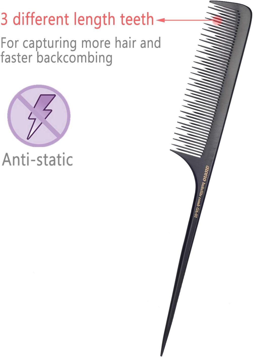 Teasing b for Fine Hair, Anti-static Long Bakelite Rat Tail