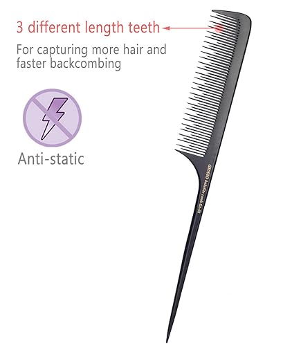 Miniatura 3 de PERFEHAIR Peine para cabello fino, antiestático largo de baquelita, herramienta de peine de cola de rata de baquelita para peinar la espalda,
