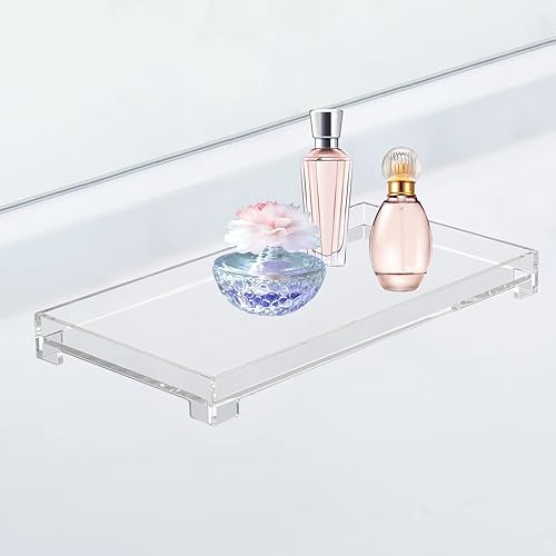 Miniatura 6 de Bandeja de baño de tocador, bandeja de almacenamiento rectangular de acrílico decorativa Catchall (grande, transparente)
