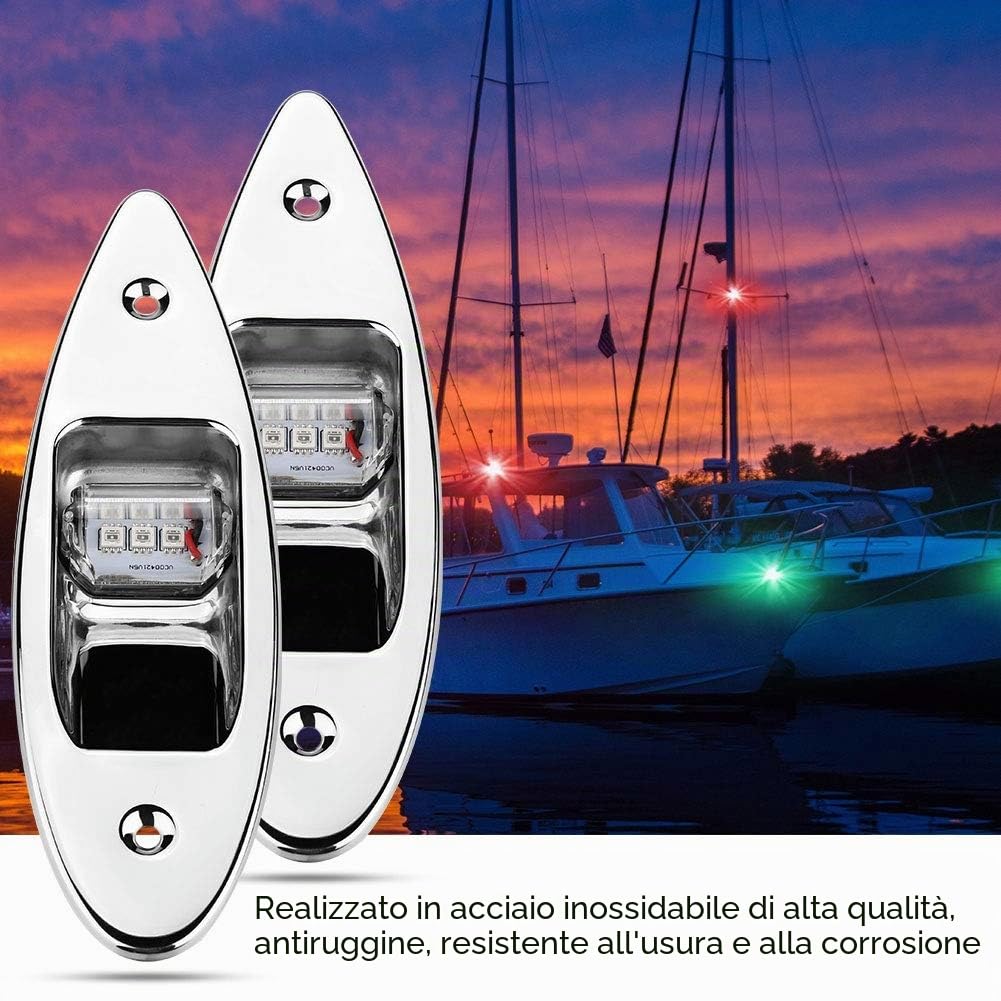 Akozon luci barca di navigazione + Luce di navigazione, 2 pezzi 12V LED incasso lato di prua di navigazione luce di segnalazione lampada di ricambio per barca marina yacht verde/rosso