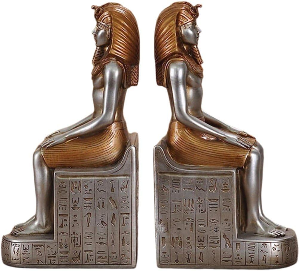 Decorative Bookends,Rustic Unique Egyptian Pharaoh Sculpture Book Ends Stoppers Holder Nonskid for Home Shelves