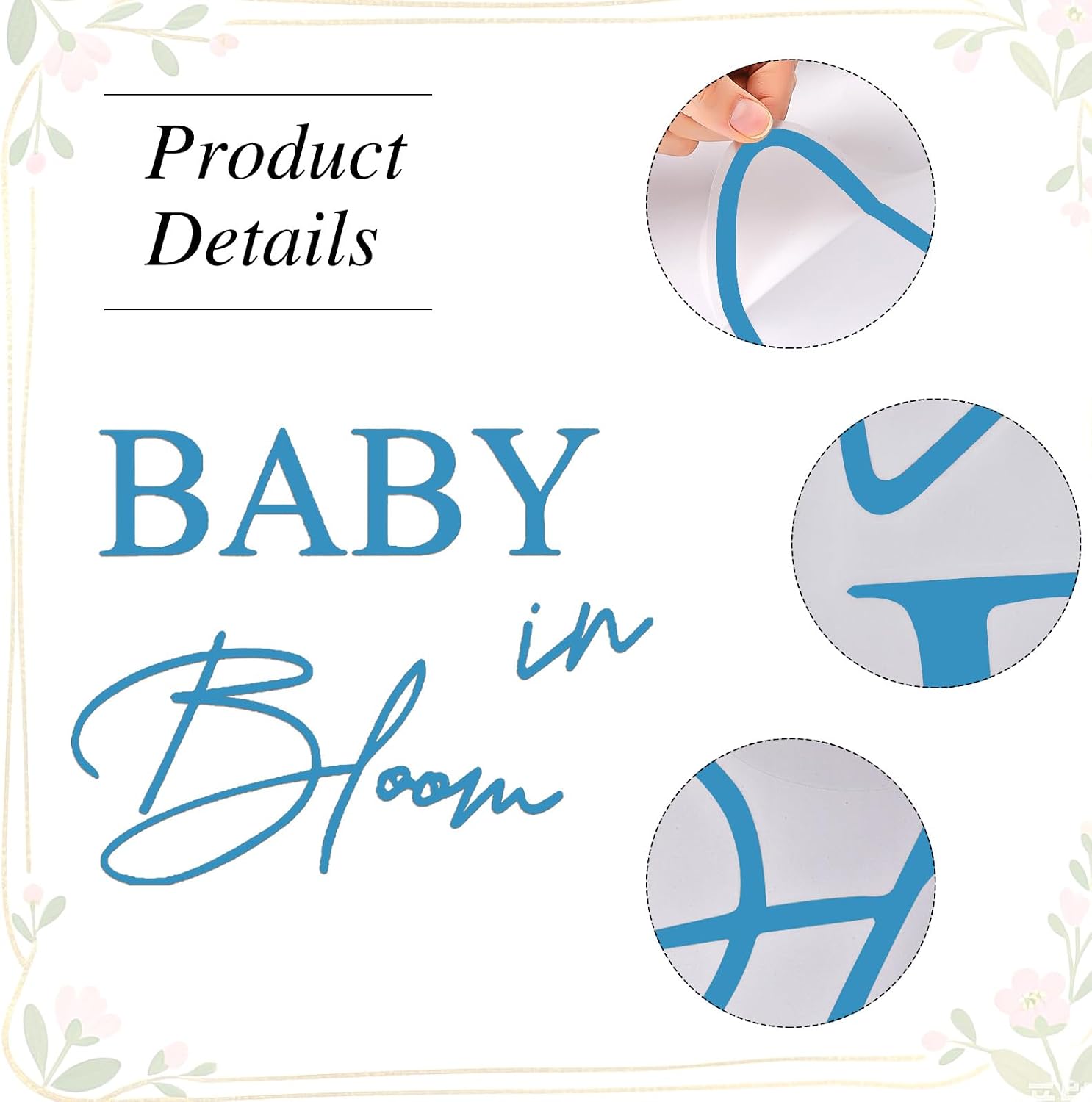 Baby in Bloom Decal Sign Baby Shower Arch Sticker Gender Reveal Party Backdrop Decal Sign Ideal for Arch Backdrop Wall or Any Smooth Surface Decorations (Blue) image 4