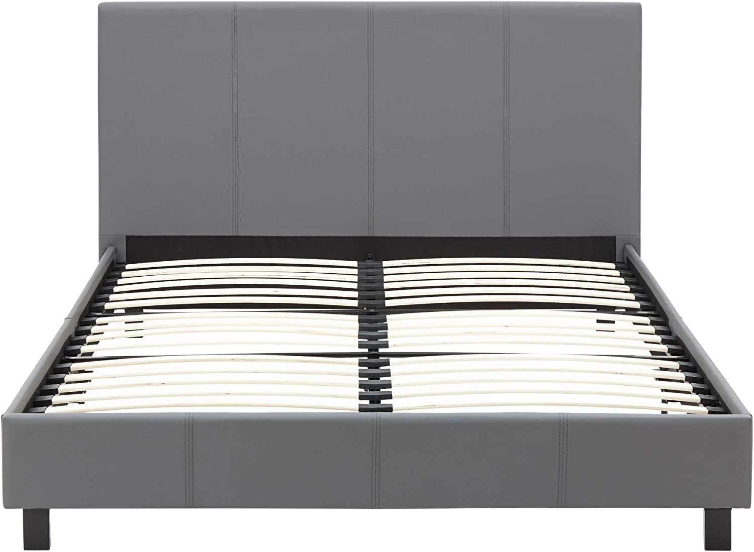 Modernique Grey Faux Leather Low End Bed Frame in Single Small Double King & Double 4ft6 (Double)