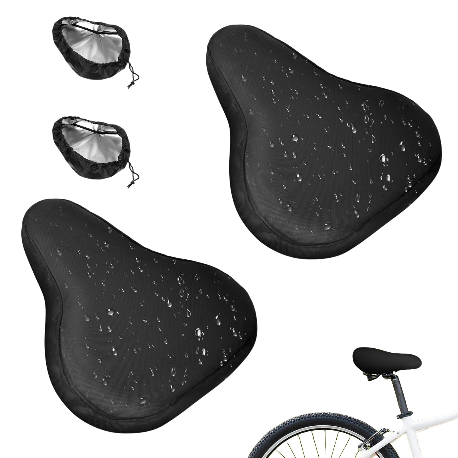 2 Pezzi Coprisella Impermeabile Bici 210D Oxford, Coprisedile Antipioggia Universale 24x27x10 cm con Coulisse, Protezione Sella MTB Strada Antipolvere Nero