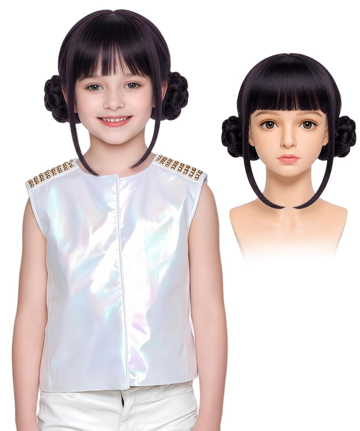 KEAT Girls Kid Short Black Purple Buns Costume Wig for Halloween K059