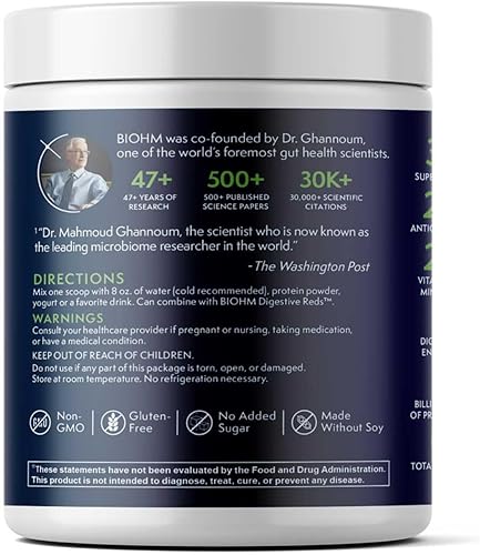 Miniatura 8 de BIOHM Verdes digestivos esenciales, polvo de superalimento verde con antioxidantes, vitaminas y probióticos, suplemento de digestión con enzimas,