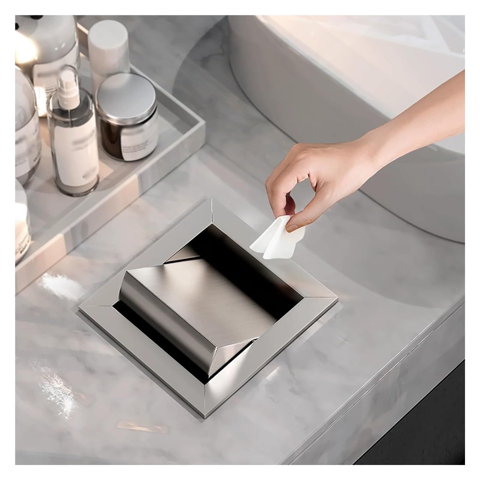 Trash Can Top Bins, Stainless Steel Countertop Trash Can Lid Flap Cover Garbage Bin Replacement