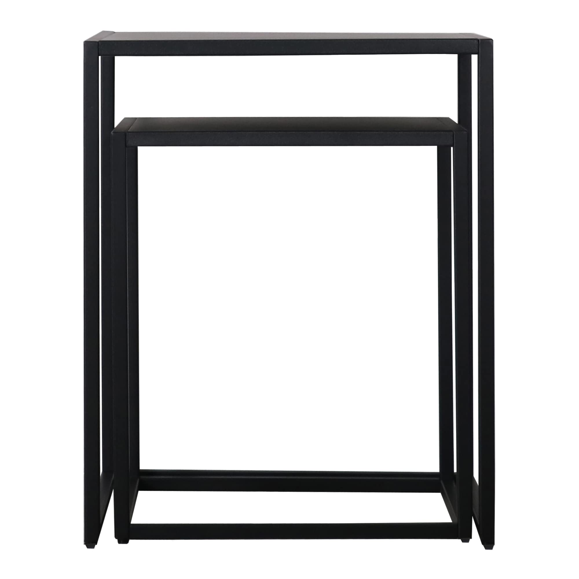 [en.casa] Set de 2 Mesas Auxiliares Nido Mesas Bajas Cuadradas en 2 Tamaños Diferentes para Salón 49 x 40 x 40 cm Acero - Negro Mate