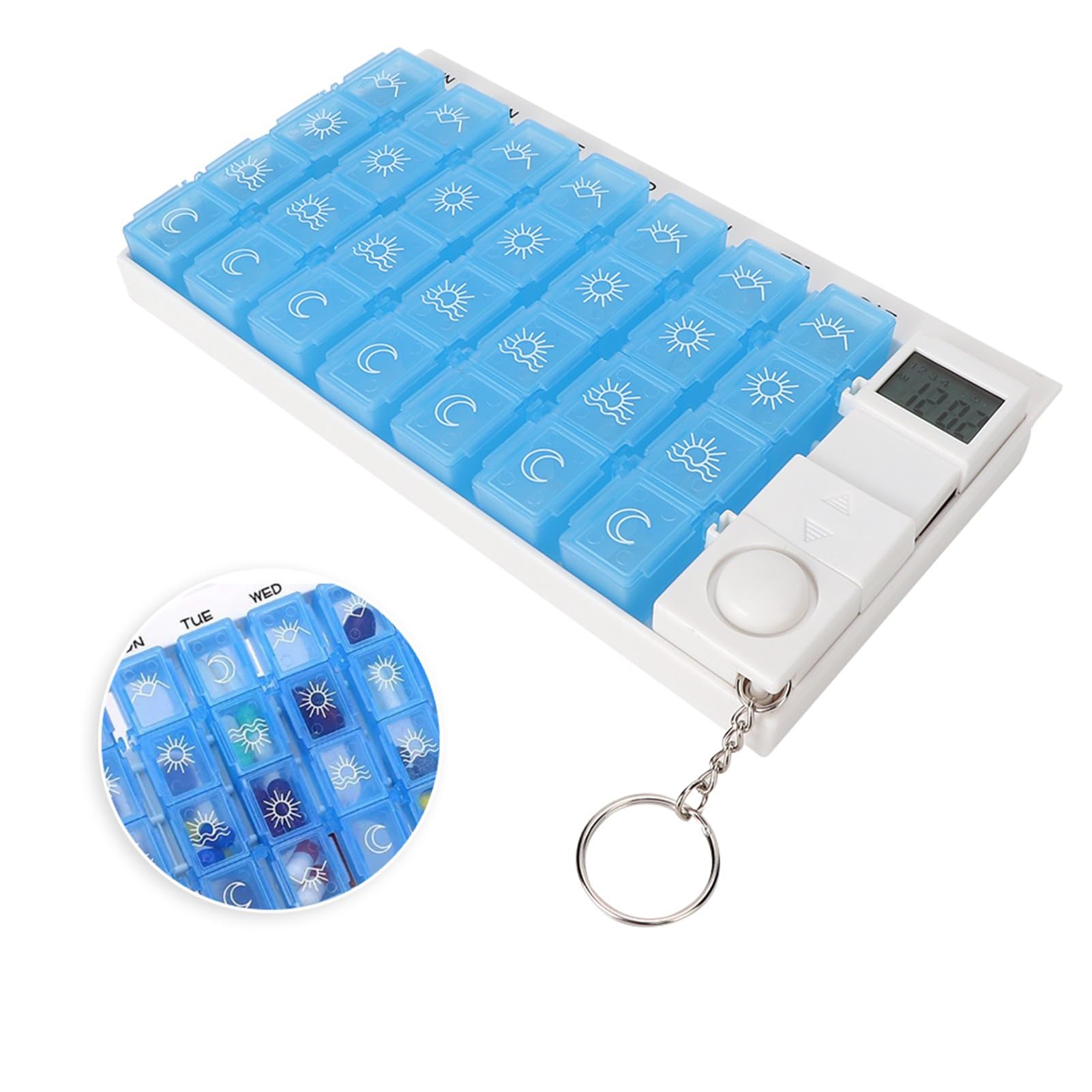 Brrnoo Dispenser automatico di pillole con promemoria elettronico, contenitore per medicinali per 7 giorni, blu