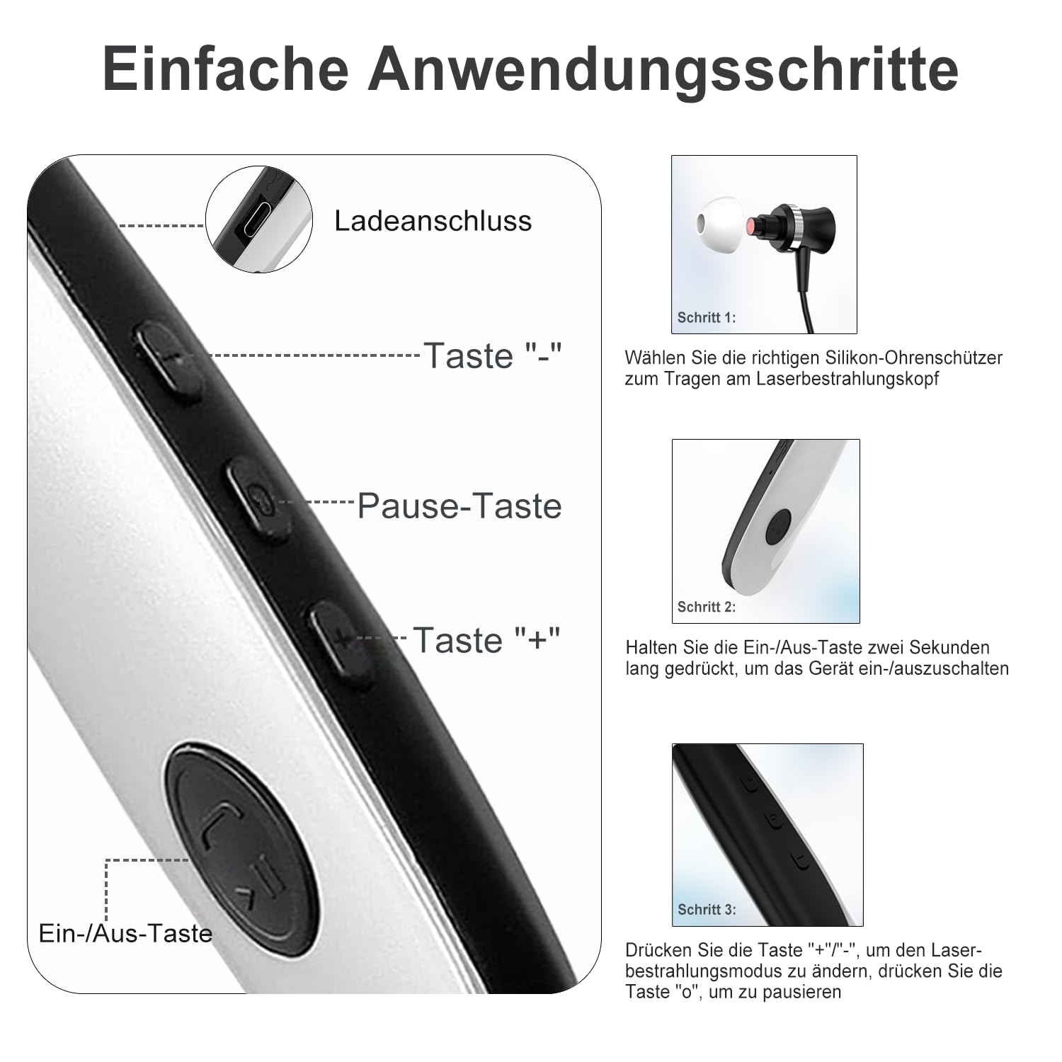 Tinnitus Infrarot Ohrstöpsel - Rotlicht Nase mit 650nm Wellenlänge Tinnitus Gerät zur Mikrozirkulationsverbesserung, Infrarot zur Linderung von Tinnitus, geeignet für Nase und Ohren, Schwarz