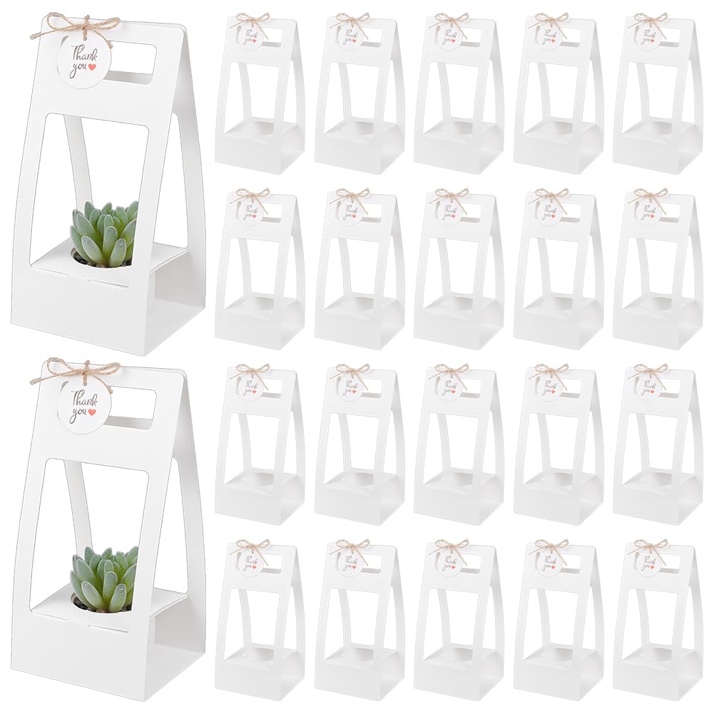 BENECREAT 30 Pcs Succulent Wrap Bags with Thank You Cards, White Small Gift Box for Wedding, Succulent Party Favors for Guests, 11x9.5x23cm/4.3x3.7x9.1 Inch