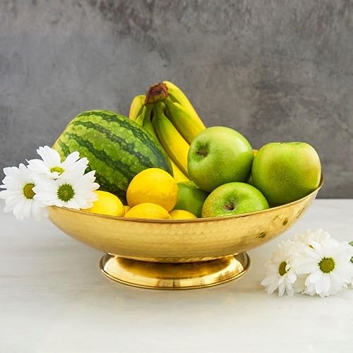 Large Fruit Bowl for Kitchen Counter, Gold Brass, 15" Wide