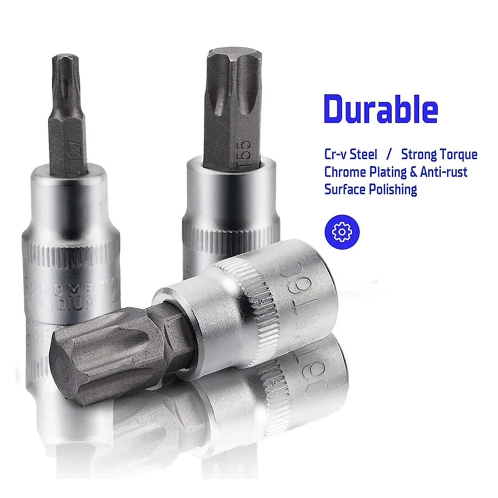 Zestaw nasadek Torx Star Bit 1/4 "3/8" 1/2 "męski żeński sterownik E Torx Star Bit chromowo-wanadowy jasny chrom (Color : 29PCS)