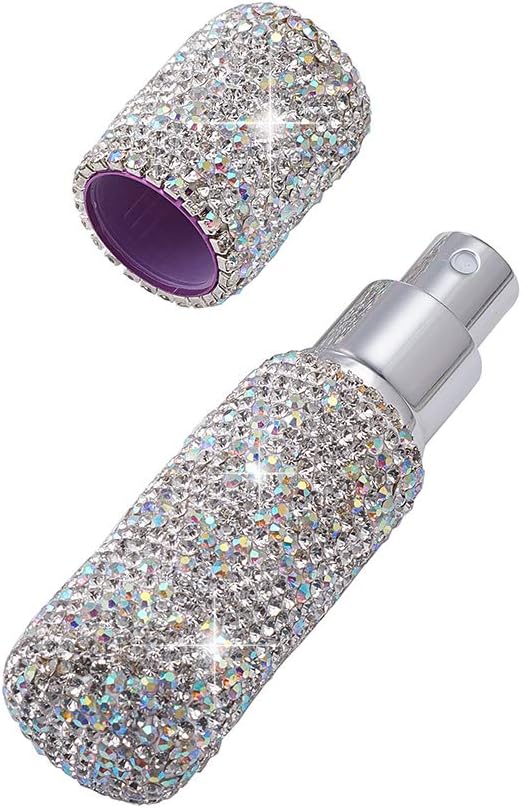 Blueshyhall Navulbare mini-parfumfles, verstuiver luxe draagbaar met strass-steentjes versierd voor reiniging, reizen, etherische oliën, parfum (zilver)