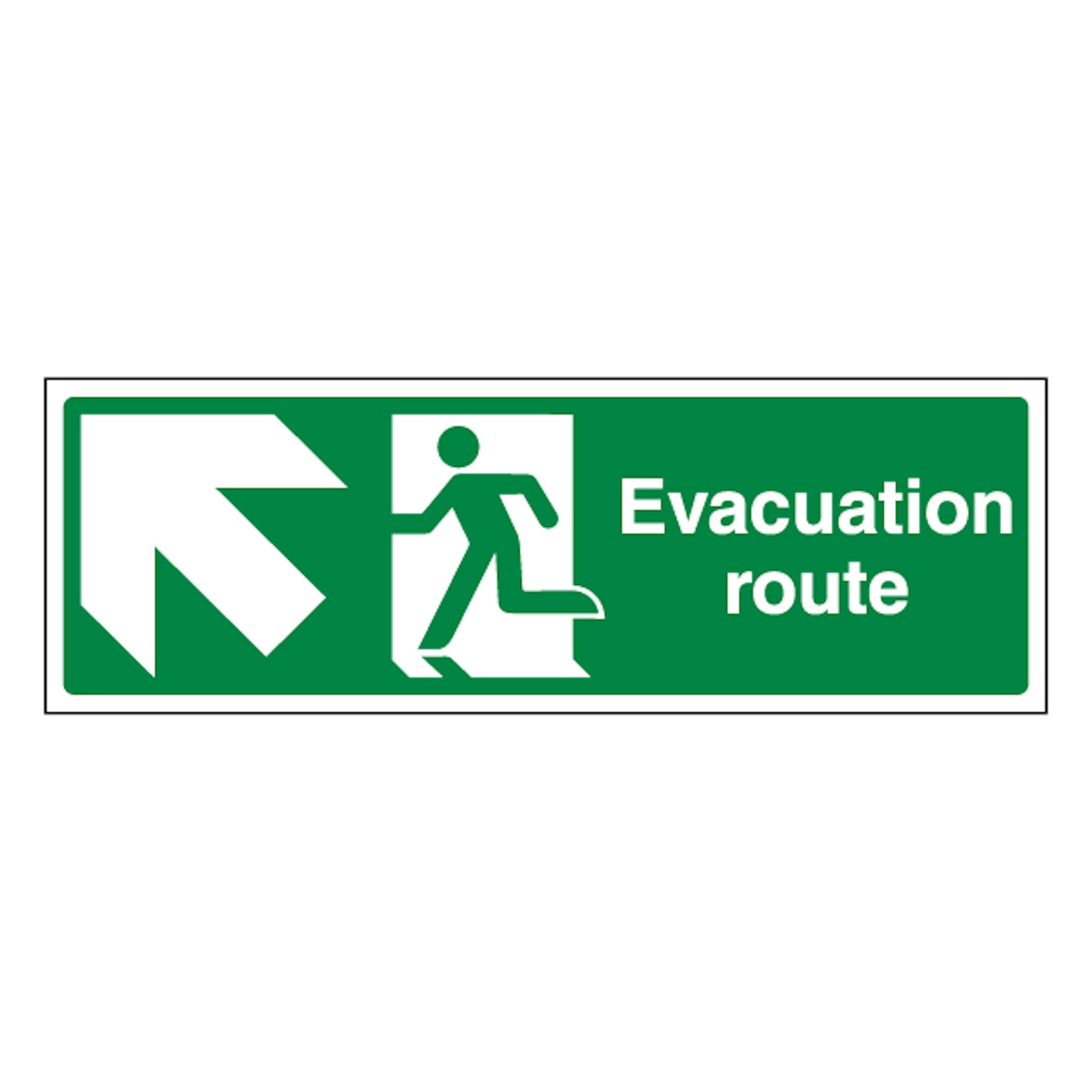 V Safety Evacuation Route Arrow Up Left 450 x 150 mm - 2mm Super-Tough Rigid Plastic Safety Sign
