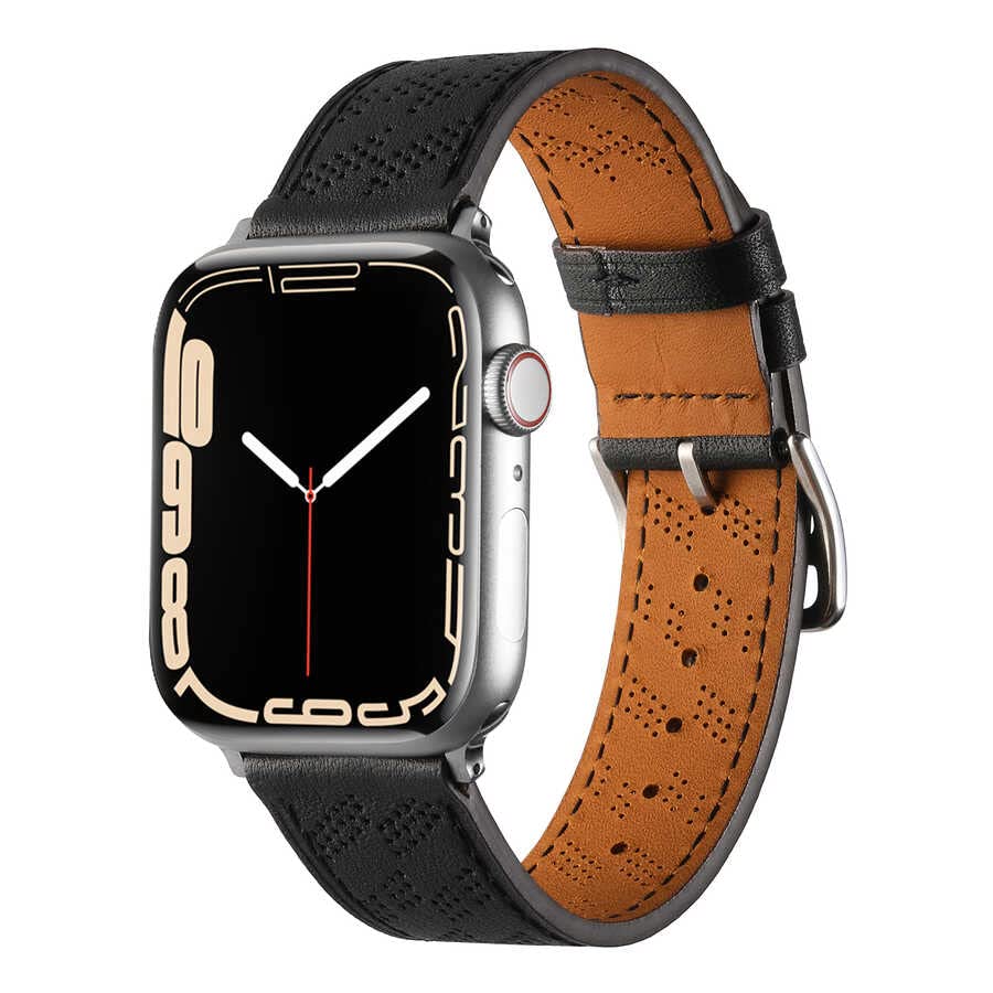 Zore Apple İle Uyumlu Watch 42mm KRD-76 PU Deri Kordon Strap Kayış Siyah
