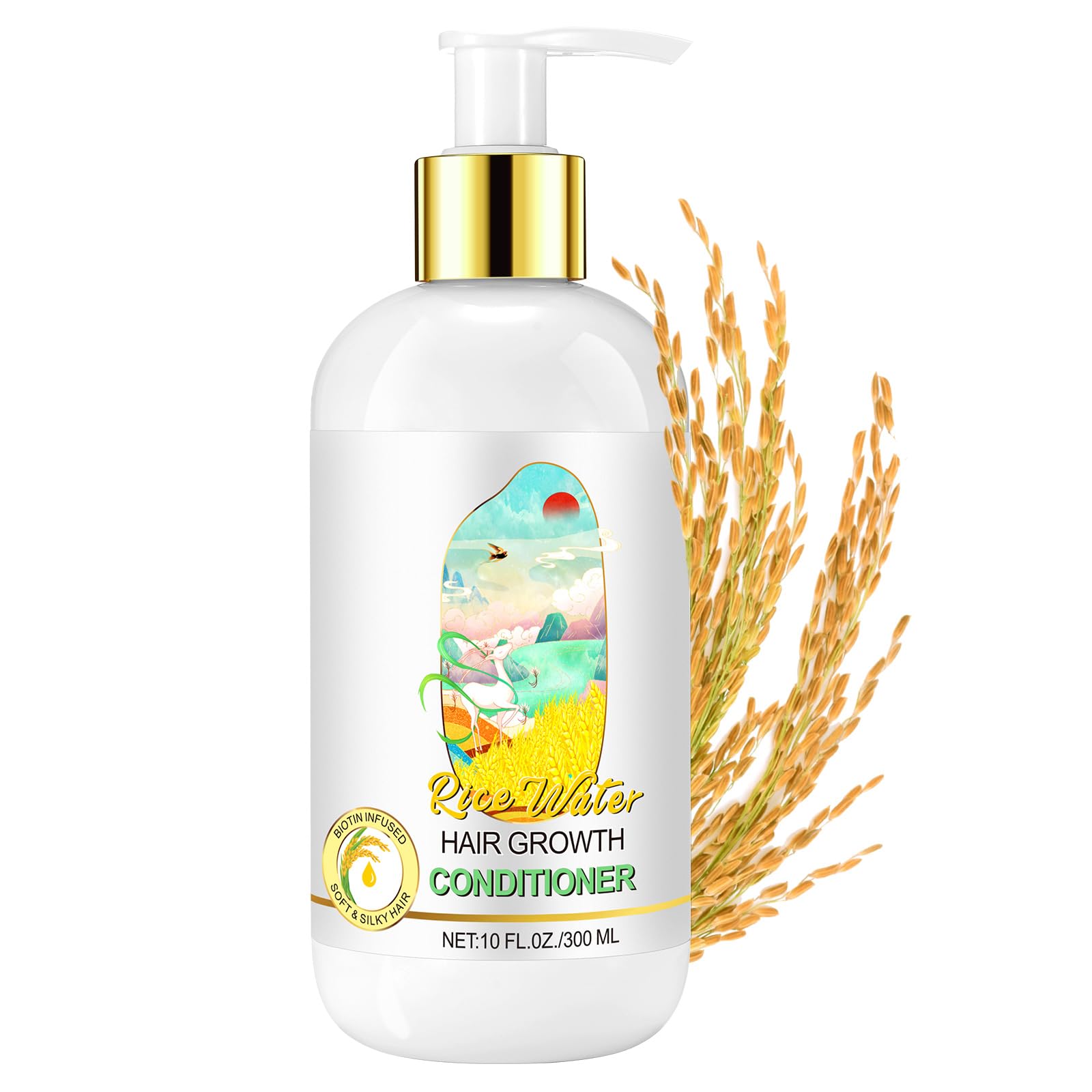 Rice Water Hair Growth Conditioner with Biotin 10 Fl Oz, Rice Water Hair Conditioner for Hair Growth, Improve Strength, Volume, and Shine, Softens & Moisturizes Dry, Frizzy, Damaged Hair.