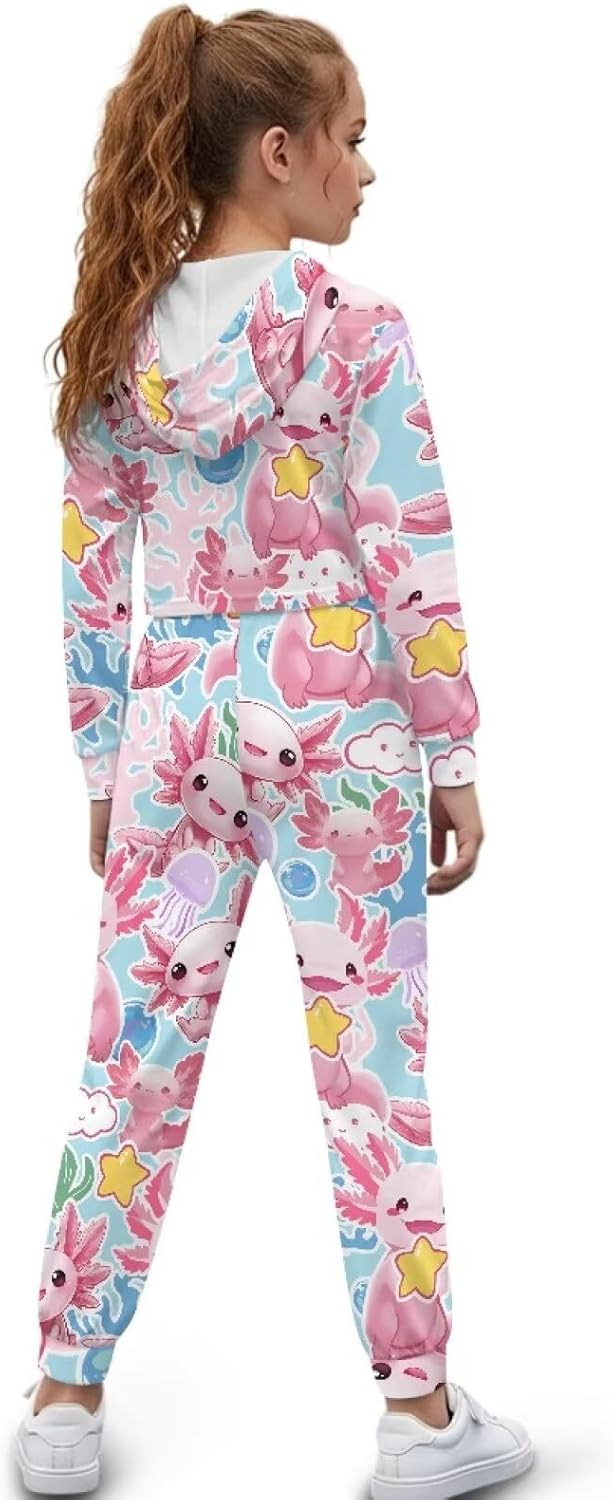 Kids Girls 2 Piece Outfits Crop Tops Hoodies Long Sleeve Sweatshirts and Jogger Sweatpants Fall Winter Sweatsuit