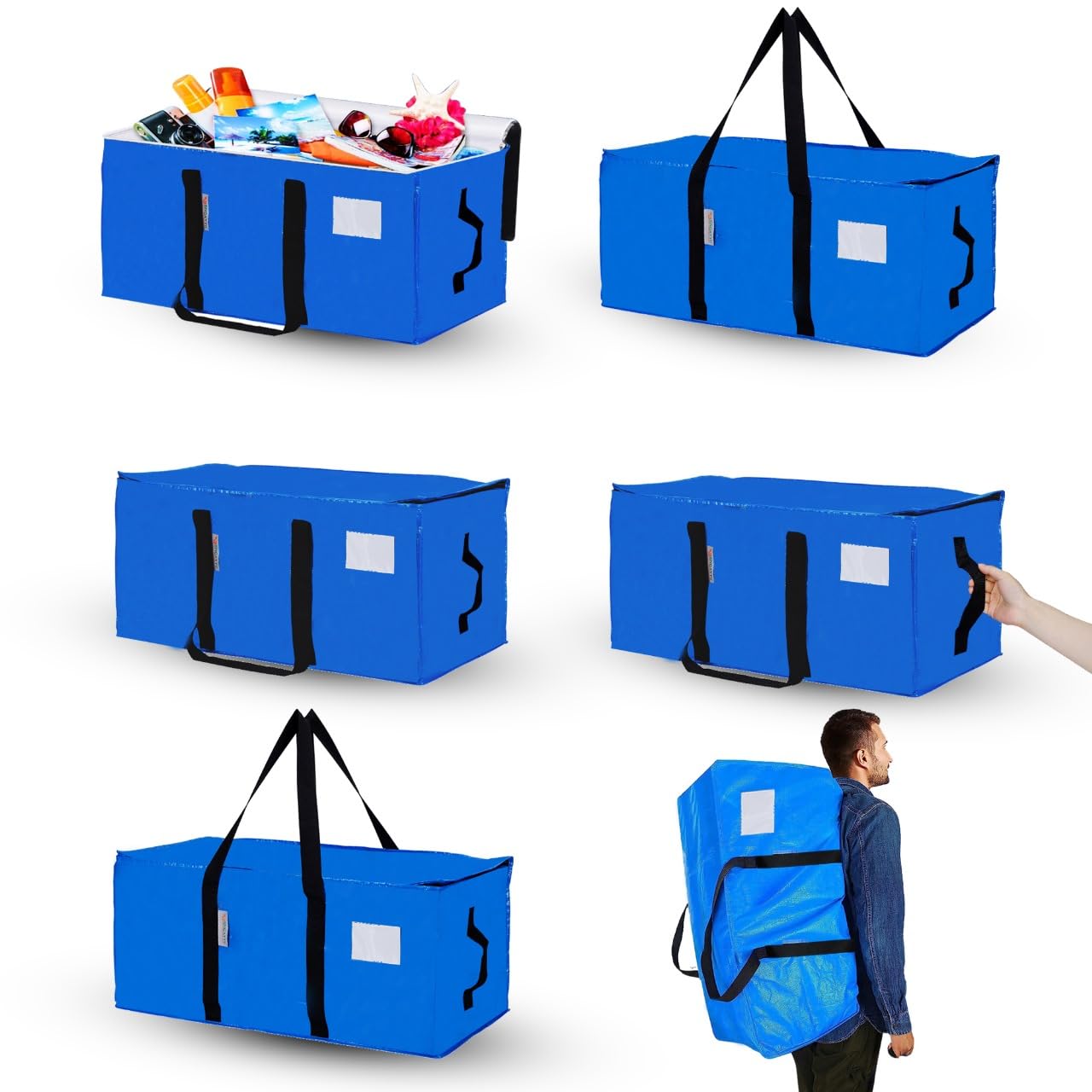 BENGATTI 2 Pack Extra Large Moving Bags with Zippers, Carrying Handles & Backpack Straps, Heavy Duty Waterproof Tote for college students Space Saving Storage, Fold Flat, Alternative to Moving Boxes