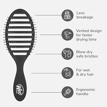 Wet Brush Speed Dry Hair Brush, Black, Vented Design & Soft HeatFlex Bristles, Blow Dry Safe, Ergonomic Handle Manages Tangles & Uncontrollable Strands, Pain-Free Hair Accessories