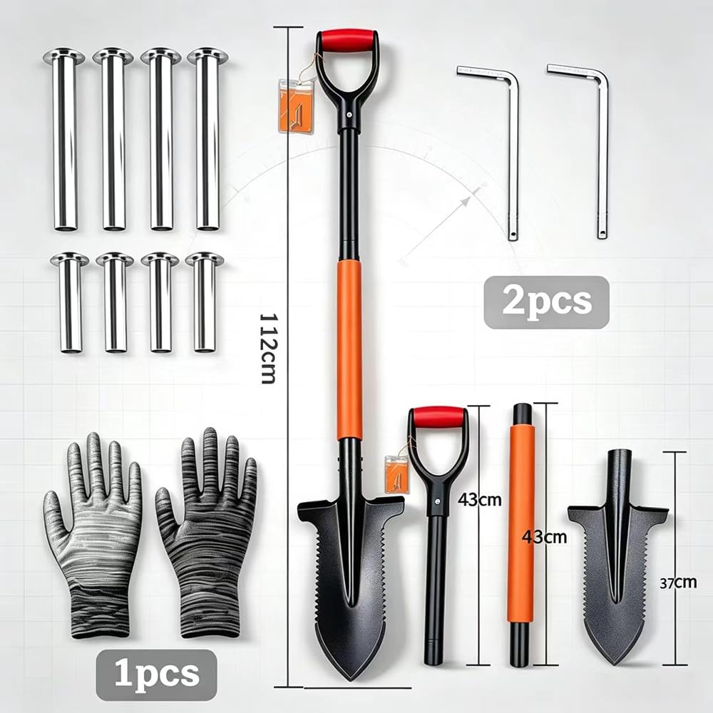 Bêche à racines avec scie à racines 112 cm - Bêche de jardin en acier 1050Mn - Pour sols durs - Bêche de drainage avec larges bords et poignée souple - Durable - Pour plantation de racines et drainage