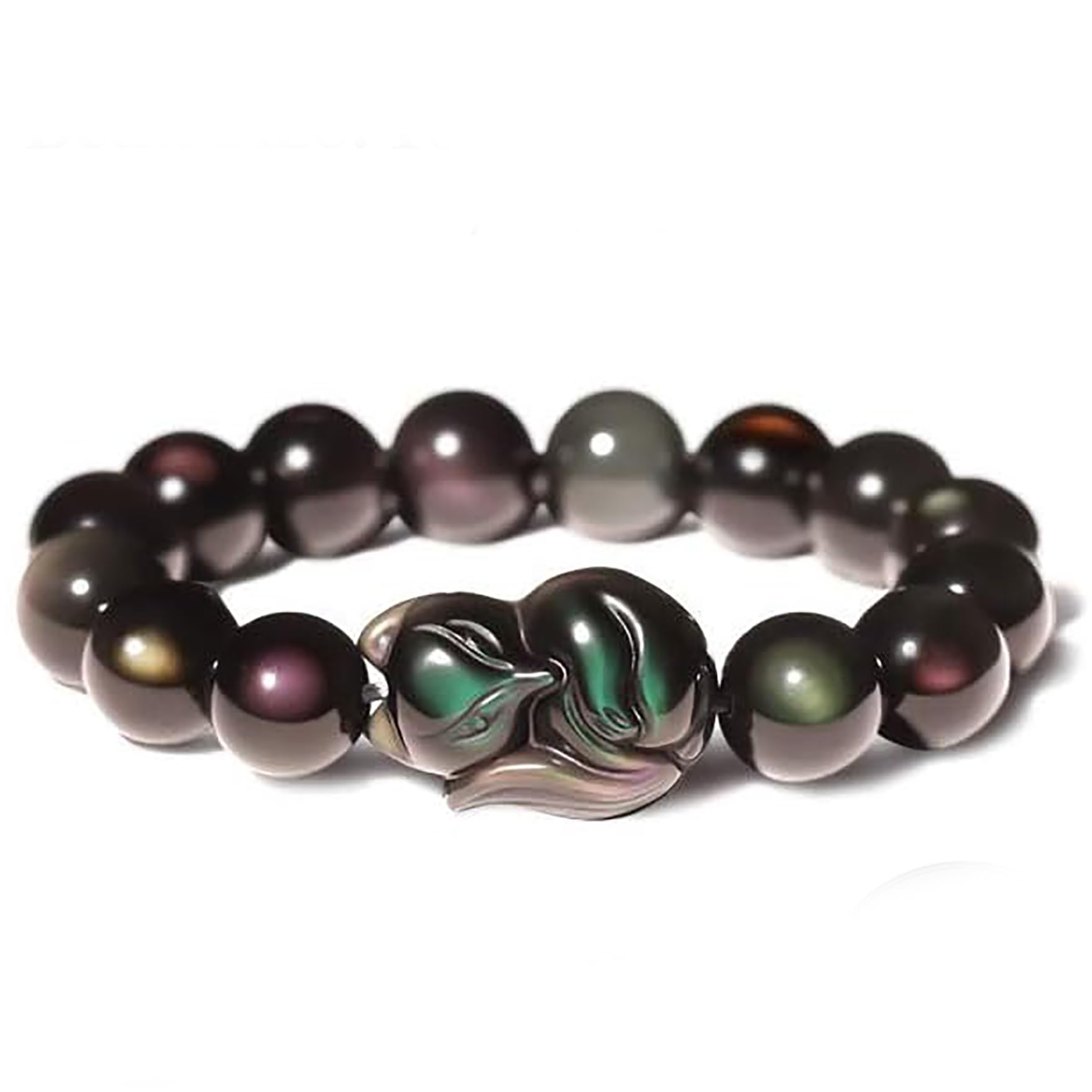 YNIYUJKL Beaded Bracelets,Feng Shui Wealth Bracelet Fox God Rainbow Obsidian Bracelet Talisman,10 mm