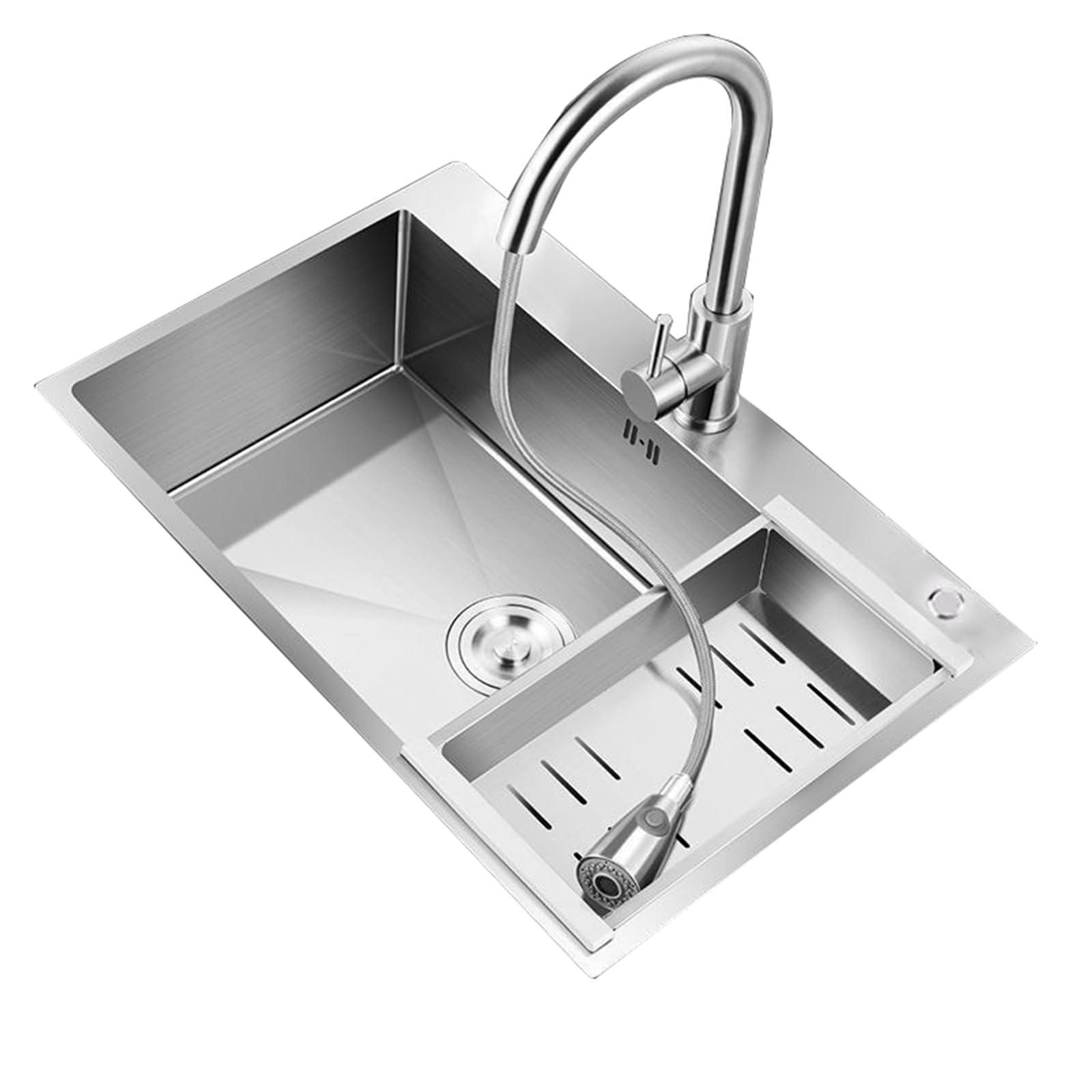 TAXXII Drop-in Kitchen Sink, Stainless Steel Topmount Single Bowl Workstation Sink with Pull-Out tap, Prep & Utility Washing Hand Basin(60X45cm/23.6X17.7in)