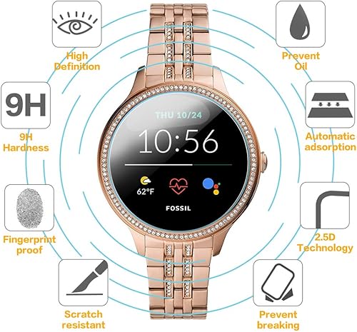 Miniatura 3 de Fossil - Paquete de 4 protectores de pantalla para mujer Gen 5E de 1.654 pulgadas, dureza 2.5D 9H, vidrio templado para reloj inteligente Fossil Gen