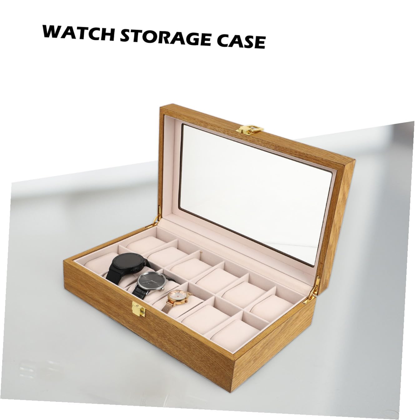 PACKOVE Boîte de Rangement pour Montres Écrin Montre en Bois 12 Compartiments Coussins Amovibles et Fermeture à Boucle pour Organiser et Exposer