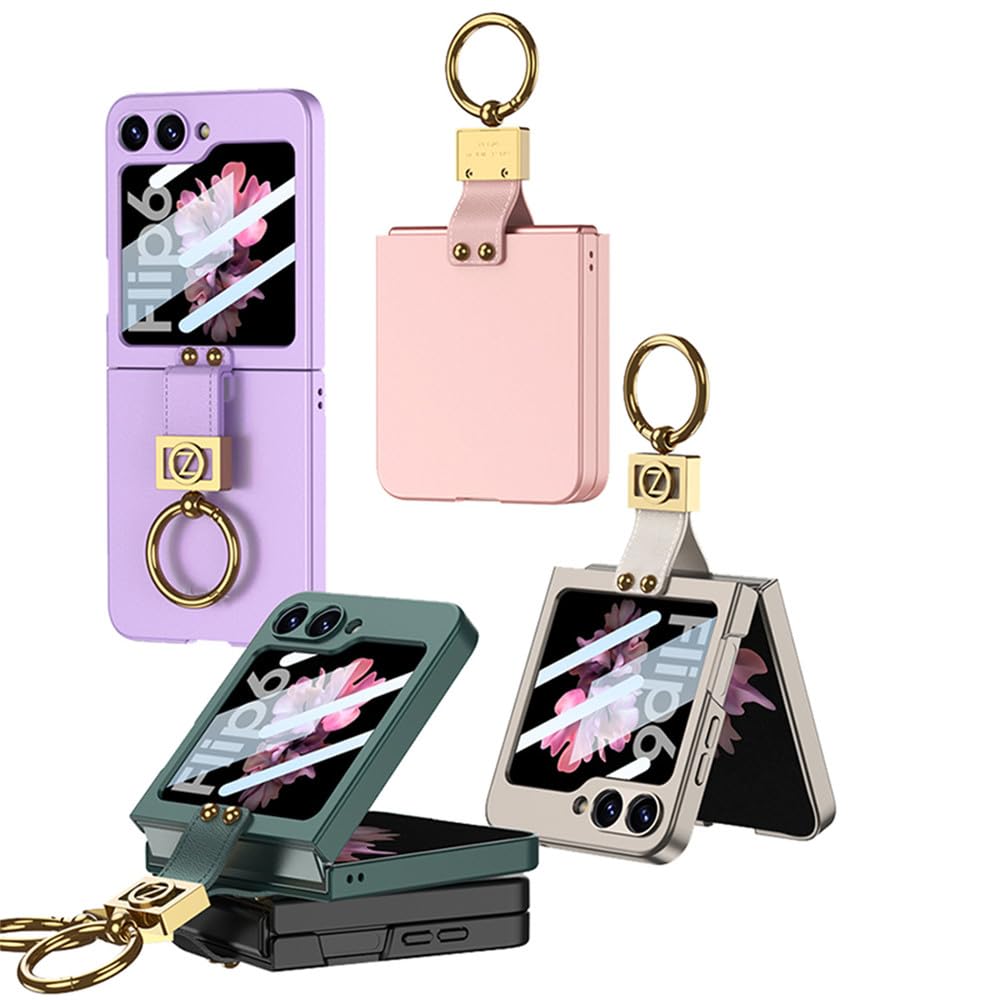Coque de téléphone Fashion Letter pour Samsung Z Flip 5 6 Coque pour Galaxy Z Flip5 Flip6 Coque avec Anneau, Gris Titane, pour Samsung Z Flip5