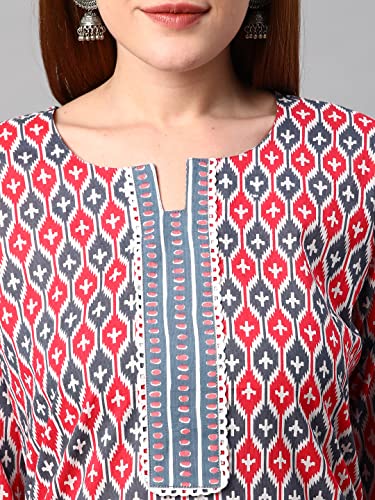 Image of ANNI DESIGNER Women's Cotton Blend Printed Straight Kurta With Pant