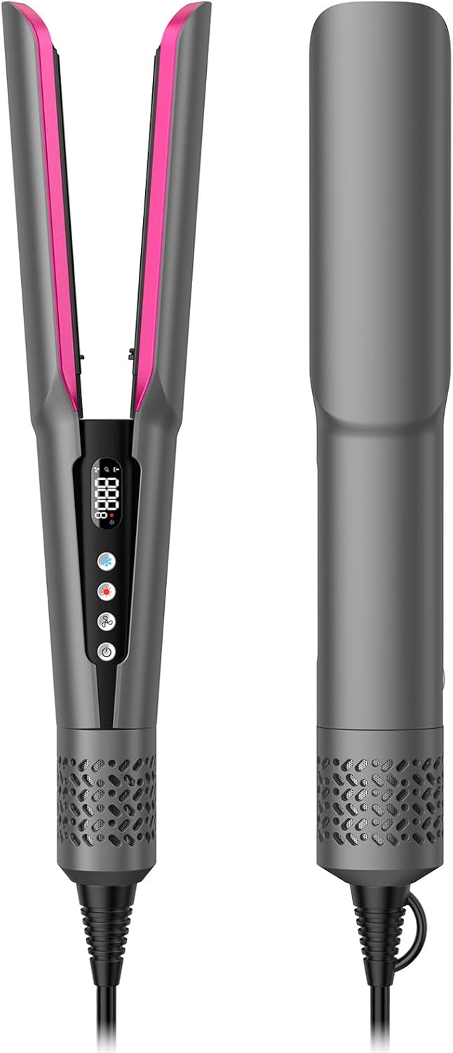 slopehill 2-in-1 Hair Straightener and Blow Dryer, Professional Flat Iron with High-Speed Airflow Technology for Straight, Smooth Hair Grey